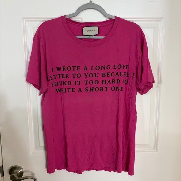 Gucci Tops - Gucci Pink Guccy Long Love Letter Graphic T-Shirt Magenta Medium Distressed